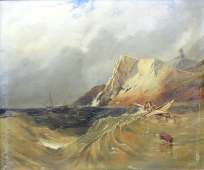 Lot 1013 - LM Lingwood - Shipwreck off rocky coastline,...