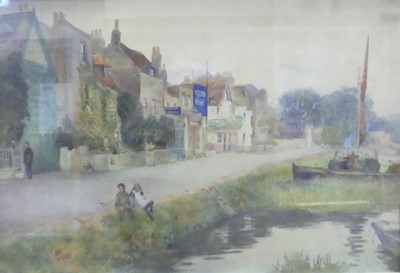 Lot 1040 - James Moule - Children on the riverbank,...