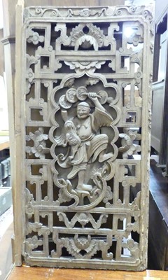 Lot 1046 - A far eastern carved hardwood panel, together...