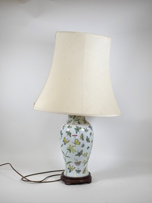 Lot 157 - A porcelain table lamp, enamel decorated with...