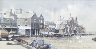 Lot 1056 - Ronald Dean - Mistley Quayside, watercolour,...