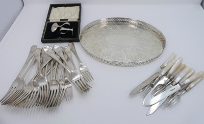 Lot 466 - A small silver plated oval gallery tray with...