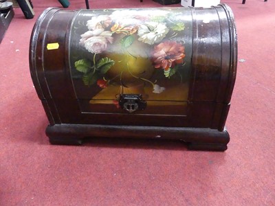 Lot 198 - A floral decorated dome top trunk, width 42cm