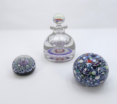 Lot 201 - A Victorian millefiore glass inkwell and...