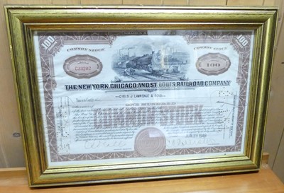 Lot 1073 - Various framed railway and railroad bonds,...