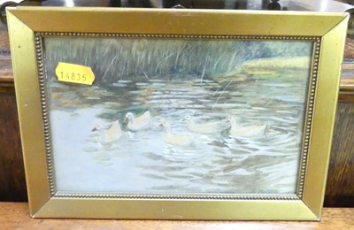 Lot 1092 - Max Vaerde - Ducks, watercolour heightened...