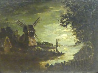 Lot 1093 - After Sebastian Pether - Moonlit river scene...