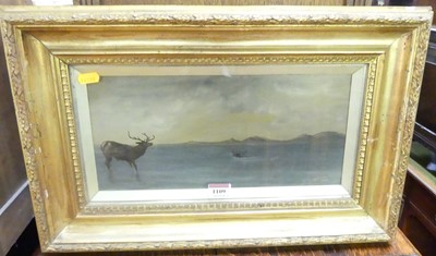 Lot 1109 - H. Fowler - Pair; Stag in a landscape, oils,...