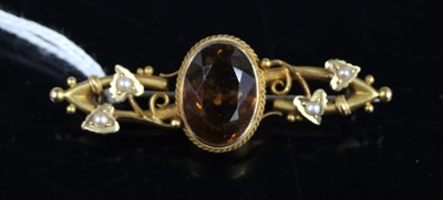 Lot 382 - An early 20th century 15ct gold citrine and...