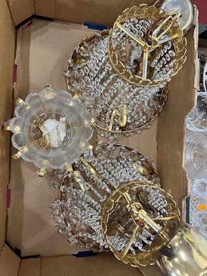 Lot 593 - A pair of polished brass and cut glass...