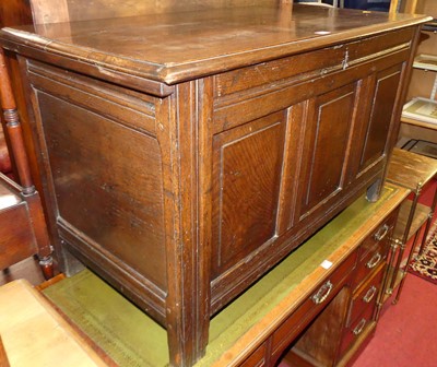 Lot 1261 - An 18th century joined oak hinged top three...