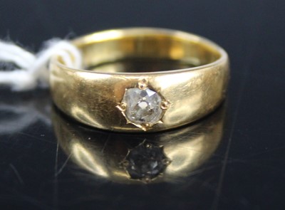 Lot 435 - A yellow metal diamond solitaire ring, 'gypsy'...