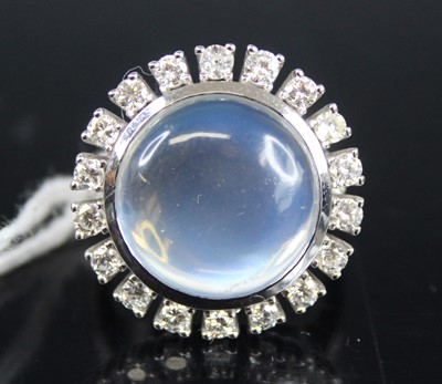 Lot 447 - A white metal moonstone and white sapphire set...