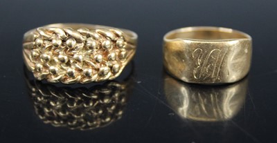 Lot 449 - A 9ct gold signet ring, size J/K; together...