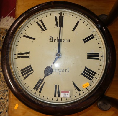 Lot 1307 - A stained pine circular wall clock, later...