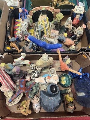 Lot 652 - Two boxes comprising of studio pottery figures,...