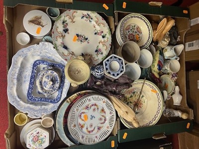 Lot 665 - Two boxes of mixed ceramics, to include 19th...