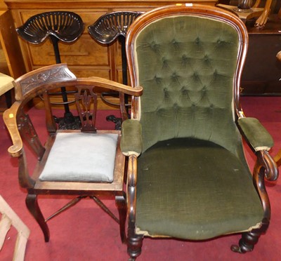 Lot 1344 - A mid-Victorian mahogany showframe armchair,...