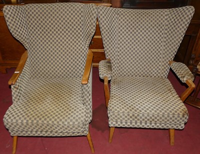 Lot 1347 - Two similar 1960s chequer fabric upholstered...