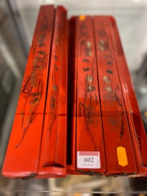 Lot 602 - A set of four Chinese red Mah Jong stands