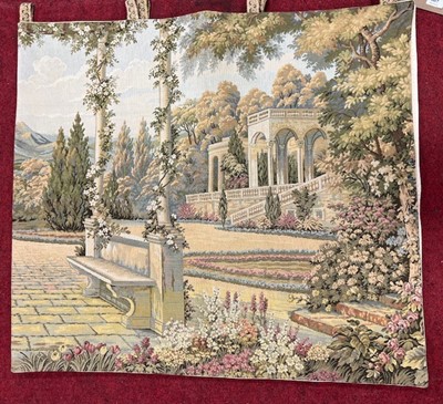 Lot 607 - A French woolwork tapestry depicting a terrace...