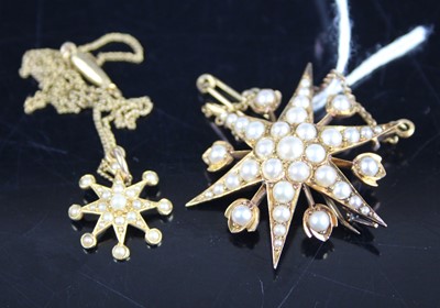 Lot 423 - An Edwardian yellow metal and seed pearl set...