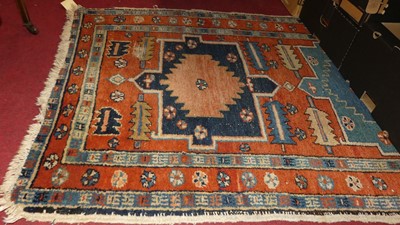 Lot 1174 - A Turkish woollen red & blue ground Kazak hall...