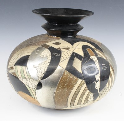 Lot 42 - A French Art Deco pottery vase, the stepped...