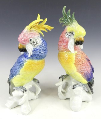 Lot 95 - Karl Ens - a pair of porcelain parrots, each...