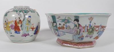 Lot 194 - A Chinese bowl decorated with typical scenes...