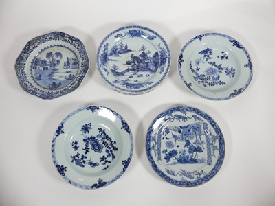 Lot 247 - Five Chinese blue and white dishes to include...