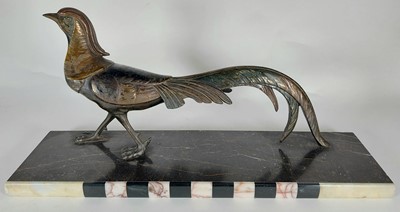 Lot 30 - An Art Deco spelter pheasant on marble base