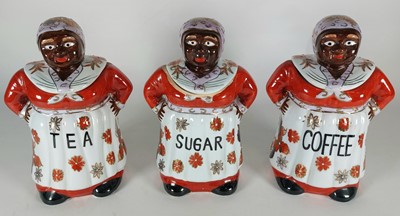 Lot 34 - Three ceramic canisters; tea coffee, sugar (3)