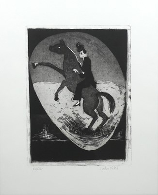 Lot 381 - John Kiki (b.1943) - Dark Rider, etching,...