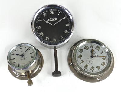 Lot 2515 - A vintage Jaeger car dashboard clock, having a...