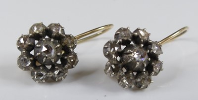 Lot 2249 - A pair of yellow and white metal diamond...