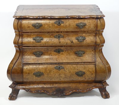 Lot 2552 - An 18th century Dutch burr oak bombe commode,...