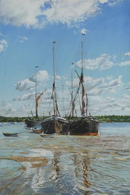 Lot 395 - Margaret Glass (b.1950) - Barges, Pinmill,...