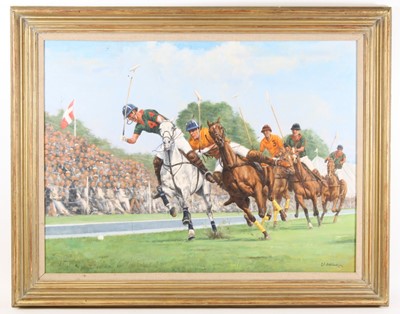 Lot 886 - Terence Gilbert, (b.1946), Polo match, oil on...