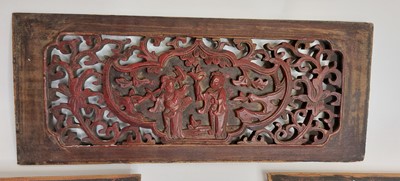 Lot 533 - Two Chinese panels carved in relief depicting...