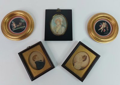 Lot 537 - Two Pompeii style gouche scenes in oval frames...