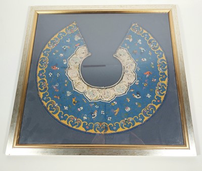 Lot 524 - A Chinese silk embroidered collar, framed and...