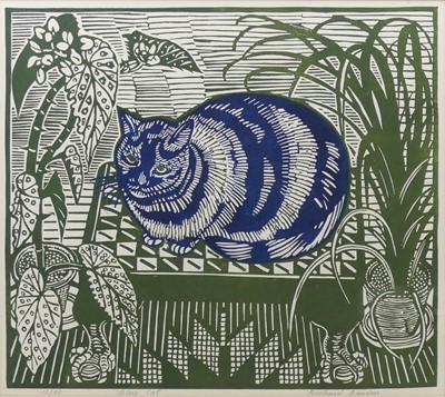 Lot 406 - Richard Bawden (1936-2024) - Blue Cat, linocut,...