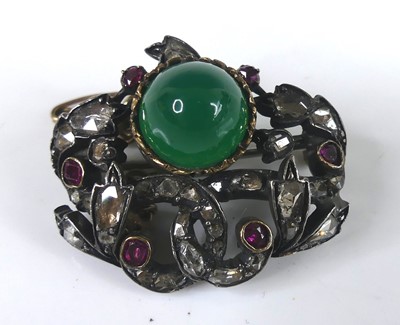 Lot 2235 - A white and yellow metal chrysoprase, ruby and...