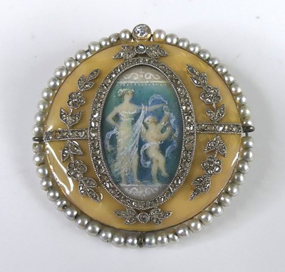 Lot 2279 - A yellow and white metal pearl and diamond...