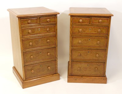 Lot 2537 - A pair of oak and burr oak bedside chests,...