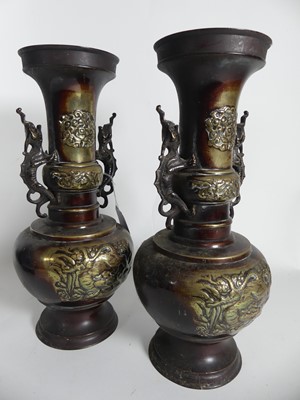 Lot 2 - A pair of bronzed metal Oriental vases