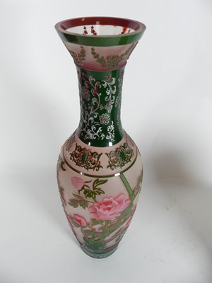 Lot 6 - A Chinese cameo glass vase depicting flowers,...