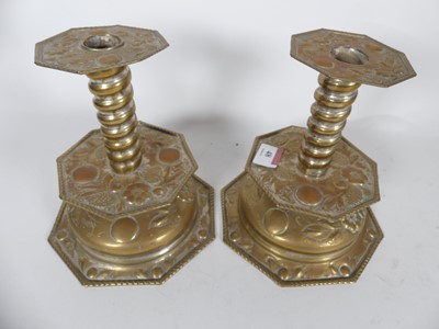 Lot 48 - A pair of brass 16th century style Dutch...