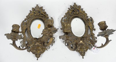 Lot 58 - A pair of reproduction brass Rococo style...